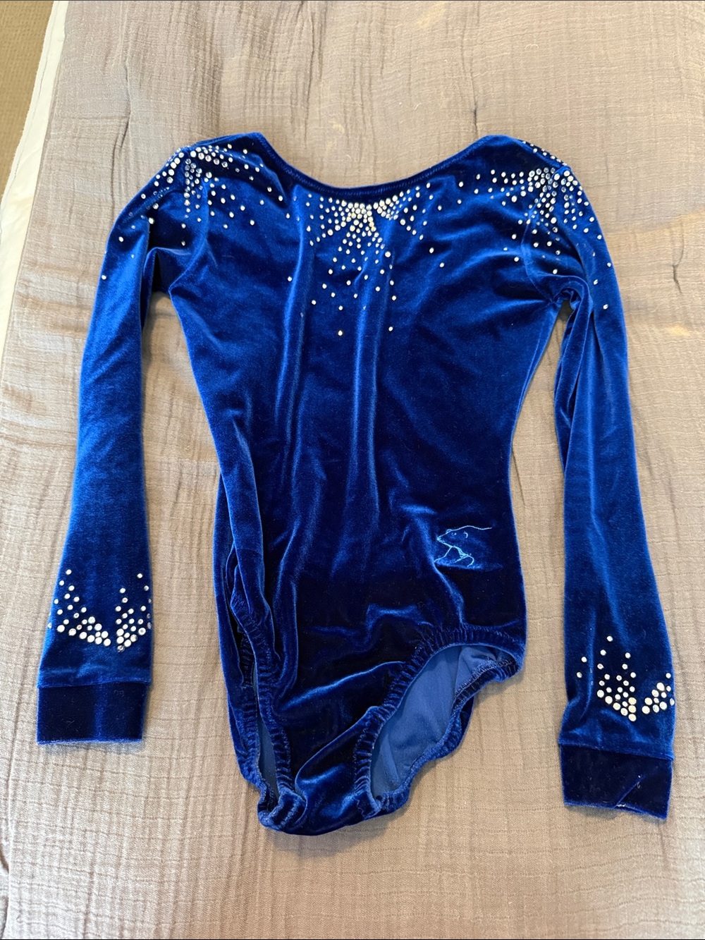 Kids Blue Velvet Dance Leotard with Rhinestone Accents